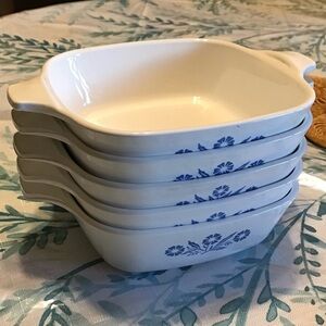 Corningware White Casserole Dishes with Blue Floral Pattern (Stack of 5)